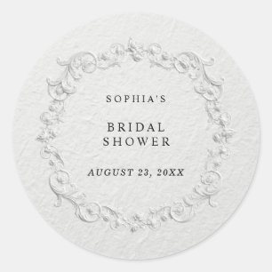 Faux Embossed Floral Bridal Shower Classic Ro Round Sticker