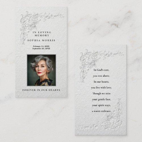 Faux Embossed Floral Funeral Prayer Card