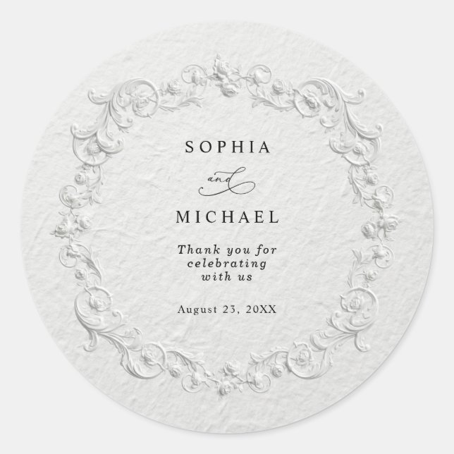Faux Embossed Floral Wedding Sticker (Front)
