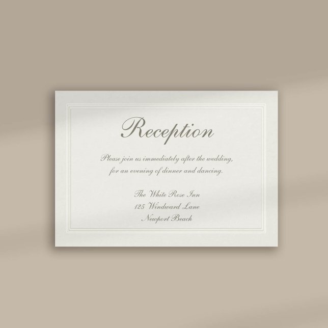 Faux Embossed Formal Traditional Reception Wedding Enclosure Card (formal traditional wedding reception card faux embossed cream ecru frame calligraphy modern classic)