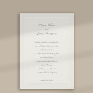 Faux Embossed Frame Ecru Formal Classic Wedding Invitation