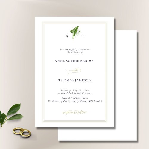 Faux Embossed Frame Lily Valley Monograms Wedding Invitation
