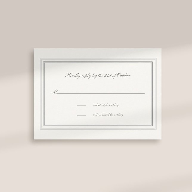 Faux Embossed Frame Pearl Formal Wedding Response (formal traditional elegant calligraphy wedding rsvp card faux embossed frame pearl classic)