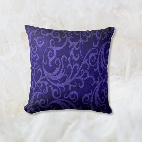 Faux Embossed Leather Swirl Royal Purple Throw Pillow