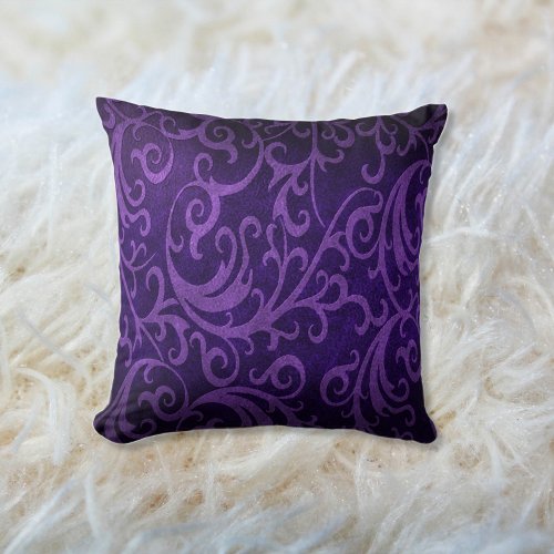 Faux Embossed Leather Violet Purple Swirl Throw Pillow