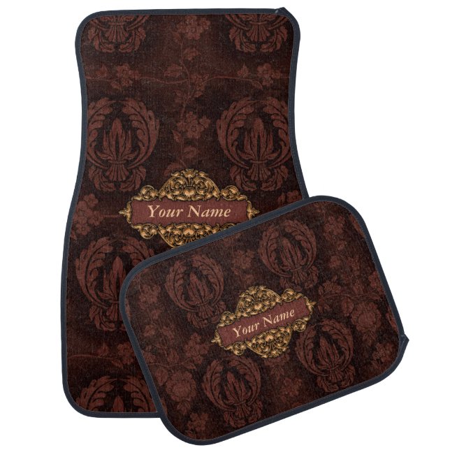 Faux "Embossed Leather" w/Brass Car Mats (Set)