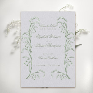 Faux Embossed Lily Valley Green Formal Wedding Save The Date