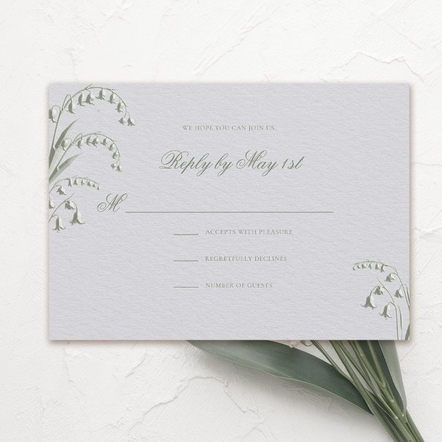 Faux Embossed Lily Valley Green Wedding Response (formal wedding rsvp reply response card classic traditional faux embossed lily of the valley green)