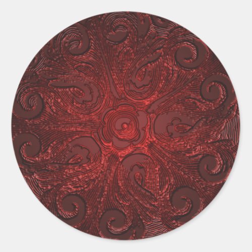 Faux Embossed Look Ornate Seal Red Classic Round Sticker