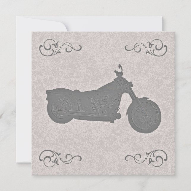 Faux Embossed Motorcycle Biker Wedding Invitation (Front)