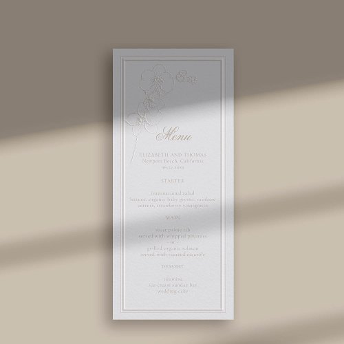 Faux Embossed Orchid Frame Ivory Classic Wedding Menu