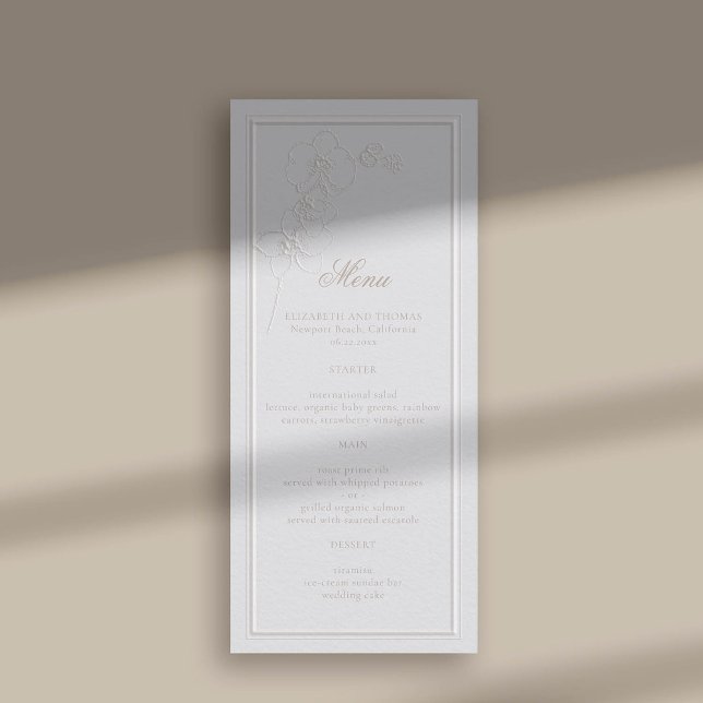 Faux Embossed Orchid Frame Ivory Classic Wedding Menu (faux embossed orchids double frame modern classic wedding reception menu card ivory)