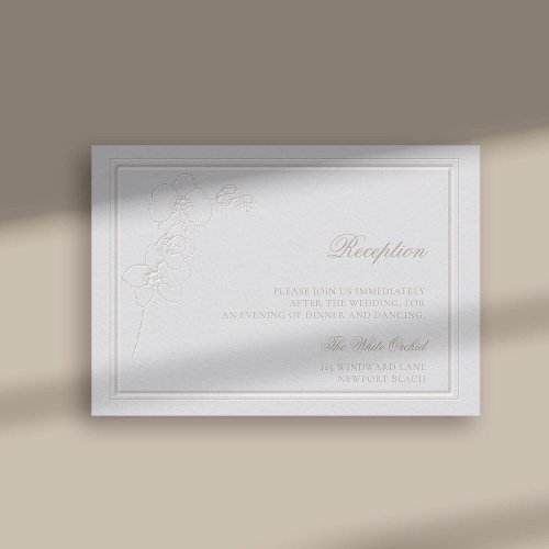 Faux Embossed Orchid Frame Ivory Reception Wedding Enclosure Card