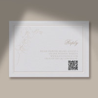 Faux Embossed Orchid Frame Ivory Reply Wedding QR