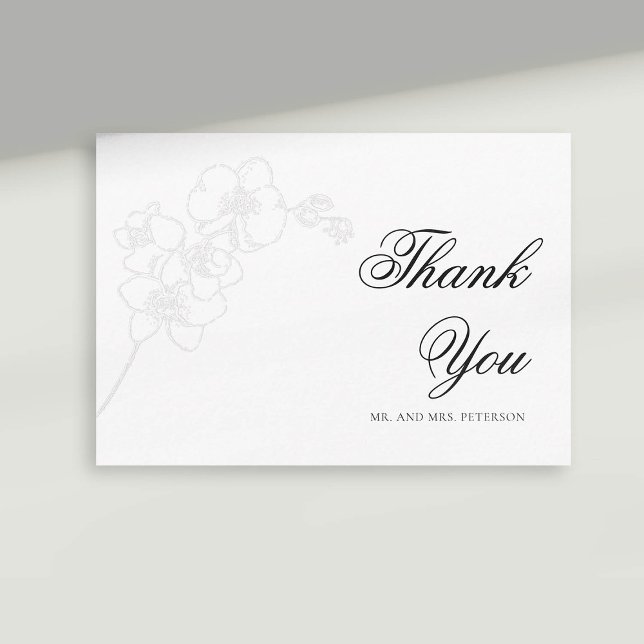Faux Embossed Orchid Ink Elegant Wedding Thank You Card (formal wedding thank you card faux embossed orchid sketch modern classic typography calligraphy)