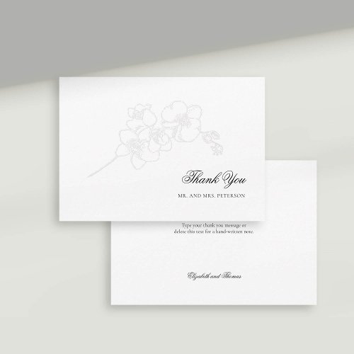 Faux Embossed Orchids Elegant Wedding Thank You