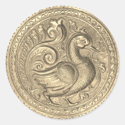 Faux Embossed Peacock Gold Set 1026 Classic Round Classic Round Sticker