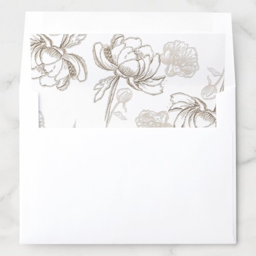 Faux Embossed Peonies Gold Formal Elegant Wedding Envelope Liner