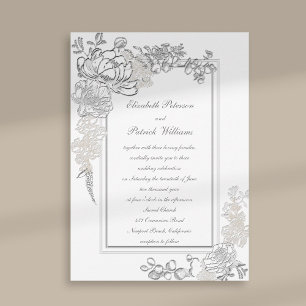 Faux Embossed Peony Ivory Calligraphy Wedding Invitation
