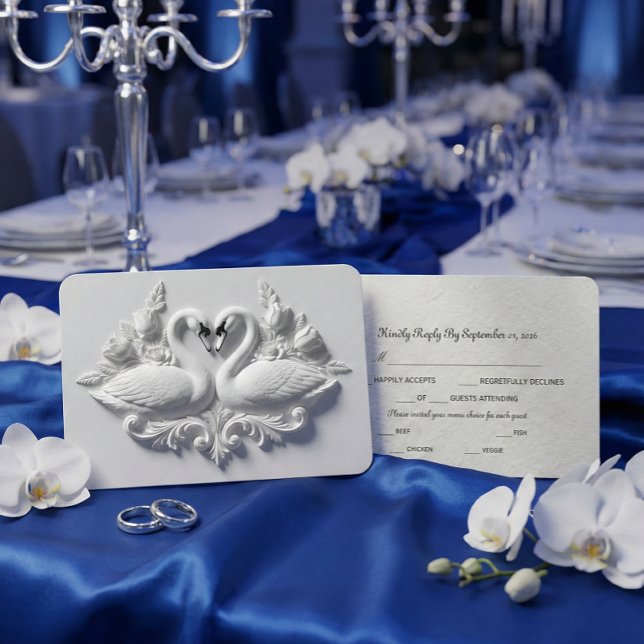 Faux Embossed Plaster Swans Heart Relief RSVP Card (Creator Uploaded)