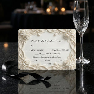 Faux Embossed Plaster White Floral Relief RSVP Card