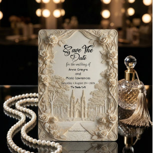 Faux Embossed Relief Ivory Baroque Stone Save The Date