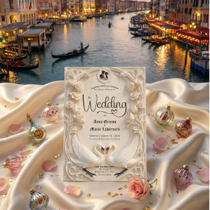Faux Embossed Relief Sculpted Swans Wedding  Invitation