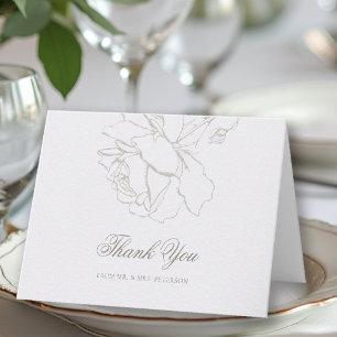 Faux Embossed Roses Classic Formal Wedding Pearl Letterpress Thank You Card
