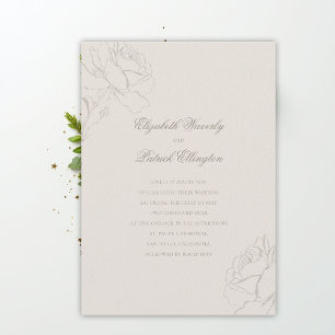 Faux Embossed Roses Ecru Modern Classic Wedding Invitation