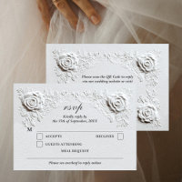 Faux Embossed Roses Elegant Script QR Code Wedding