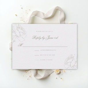 Faux Embossed Roses Pearl Classic Wedding RSVP Card