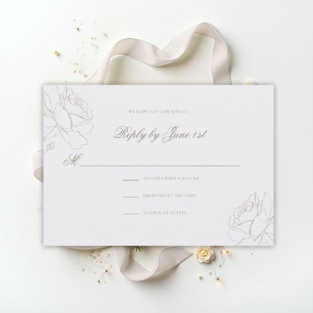 Faux Embossed Roses Pearl Classic Wedding RSVP Card (ethereal wedding theme white rsvp reply formal traditional modern classic floral roses elevated)