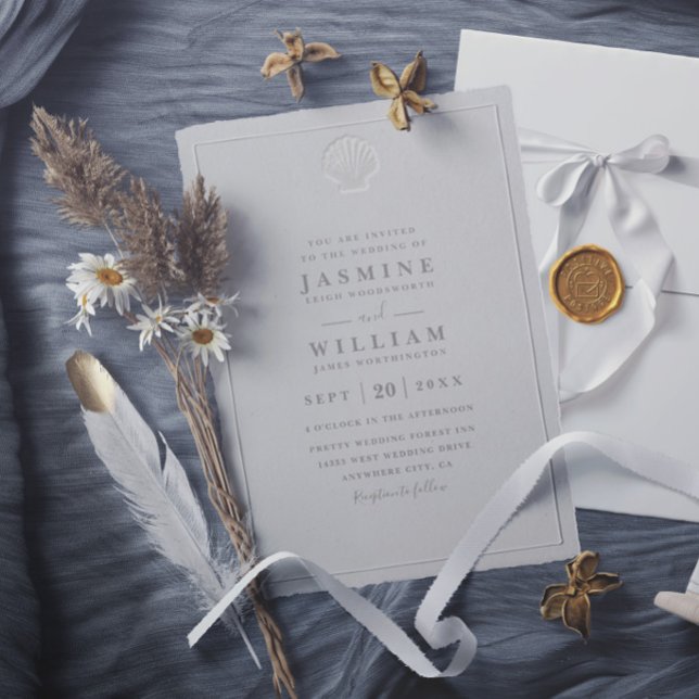 Faux Embossed Seashell Formal Elegant Wedding Invitation (Creator Uploaded)
