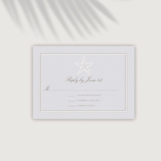 Faux Embossed Starfish Coastal Wedding Response (coastal wedding reply respond rsvp modern classic formal traditional frame faux embossed starfish)