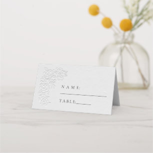 Faux Embossed White Roses Wedding Place Card