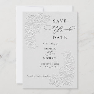 Faux Embossed White Roses Wedding Save the Date Invitation
