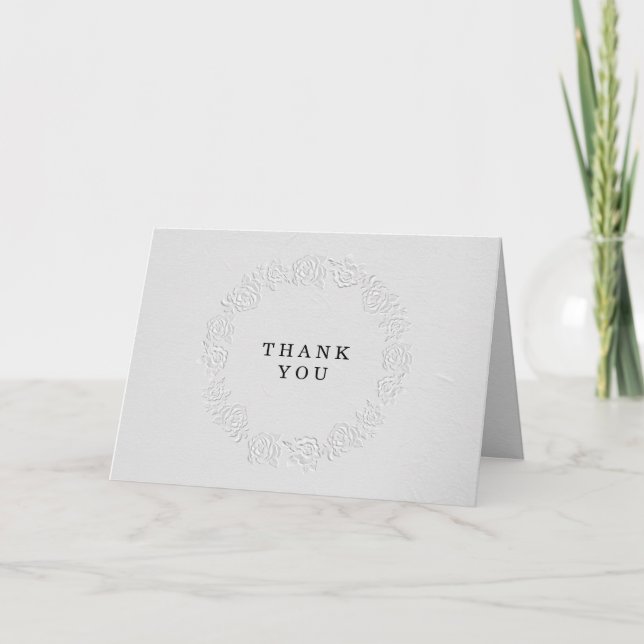 Faux Embossed White Roses Wedding  Thank You Card (Front)