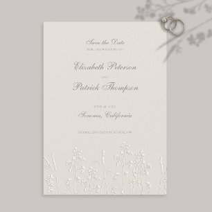 Faux Embossed Wildflowers Ecru Formal Wedding Save The Date