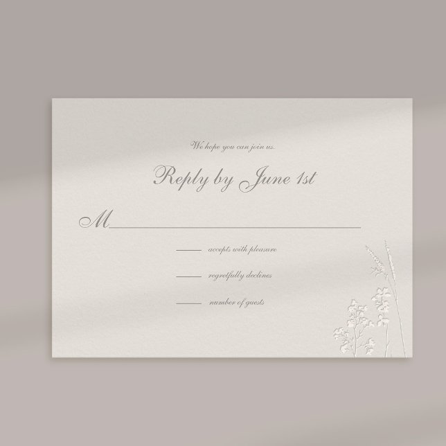 Faux Embossed Wildflowers Formal Wedding Response (formal wedding response card traditional reply ecru faux embossed wildflowers elegant classic)