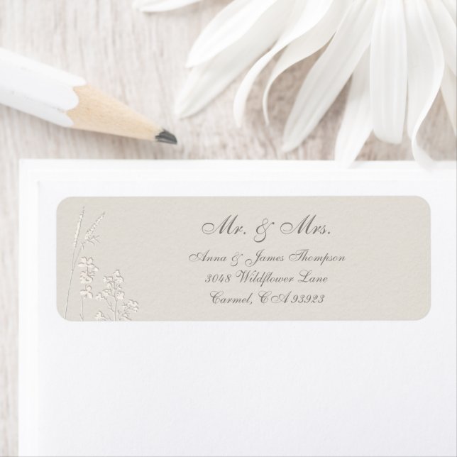 Faux Embossed Wildflowers Formal Wedding Response Label (Insitu)