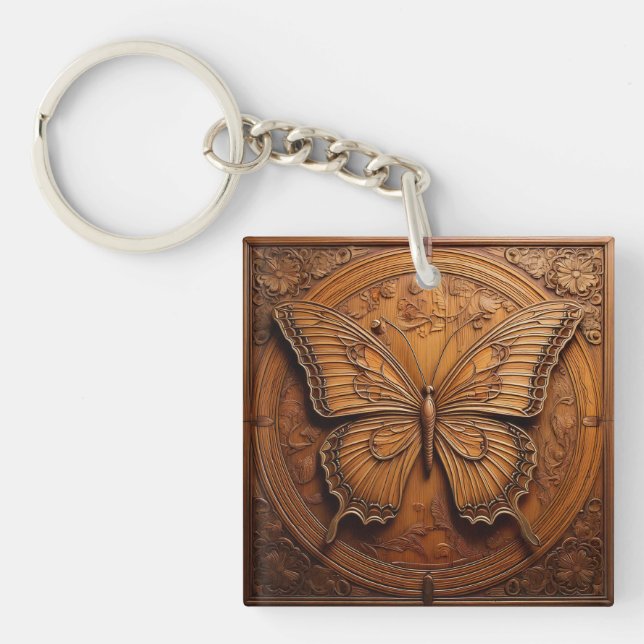 Faux Embossed Wood Butterfly Keychain (Front)