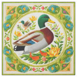 Faux Embroidered and Quilted Look Mallard Duck Fabric