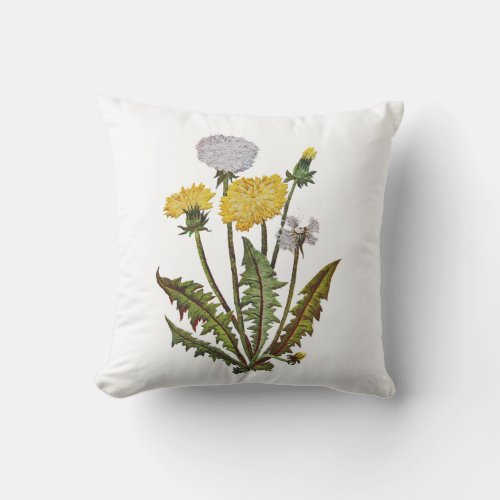 Faux Embroidered Dandelions Pillow