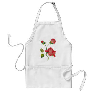 Faux Embroidered Deep Pink Roses Adult Apron