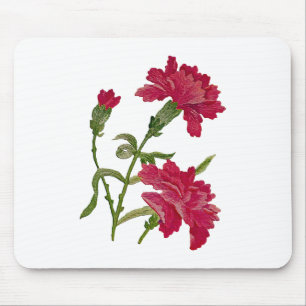 Faux Embroidered Red Carnations Mouse Pad
