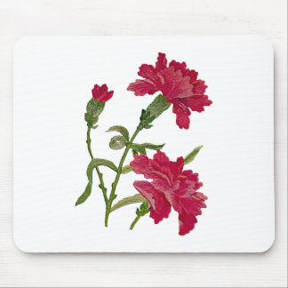 Faux Embroidered Red Carnations Mouse Pad