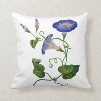 Faux Embroidery -  Blue Morning Glory Throw Pillow