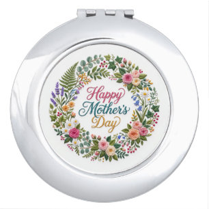 Faux Embroidery Floral Happy Mother's Day Compact Mirror