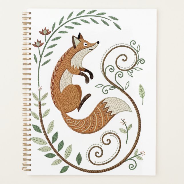 Faux Embroidery Fox – Spiral Bound Journal Planner (Front)