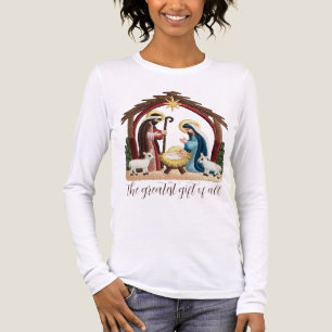Faux Embroidery Nativity Religious Christmas  Tri-Blend Shirt